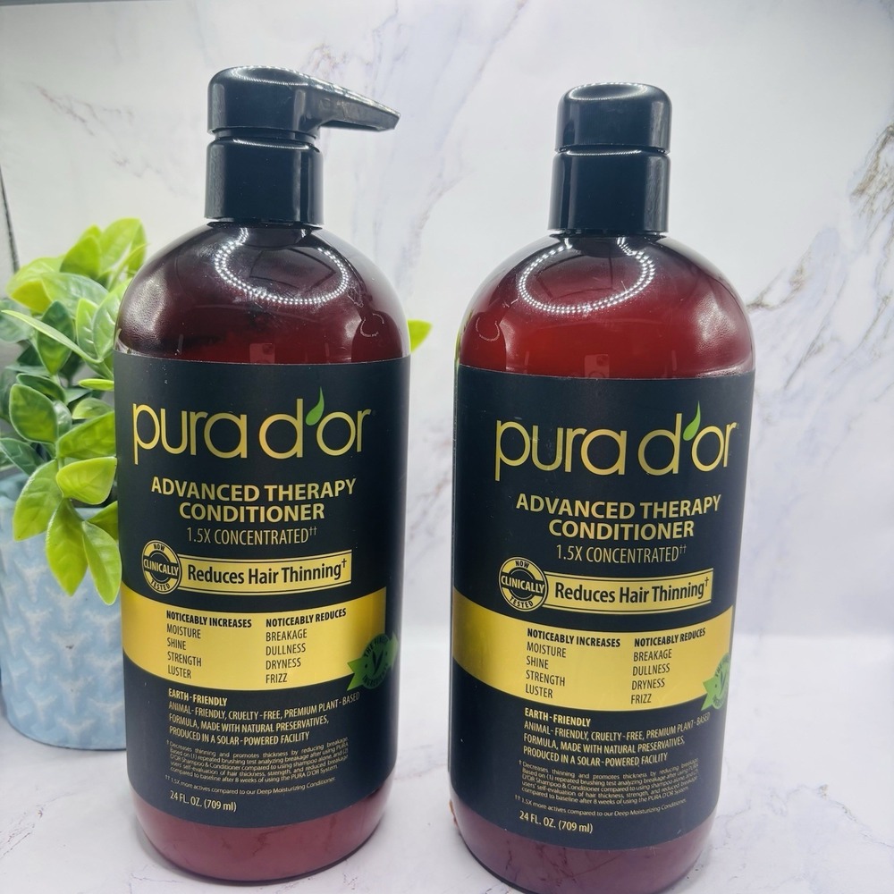 2 Pura d'or Advanced Therapy Conditioner Reduces Hair Thinning‎ 24oz - New